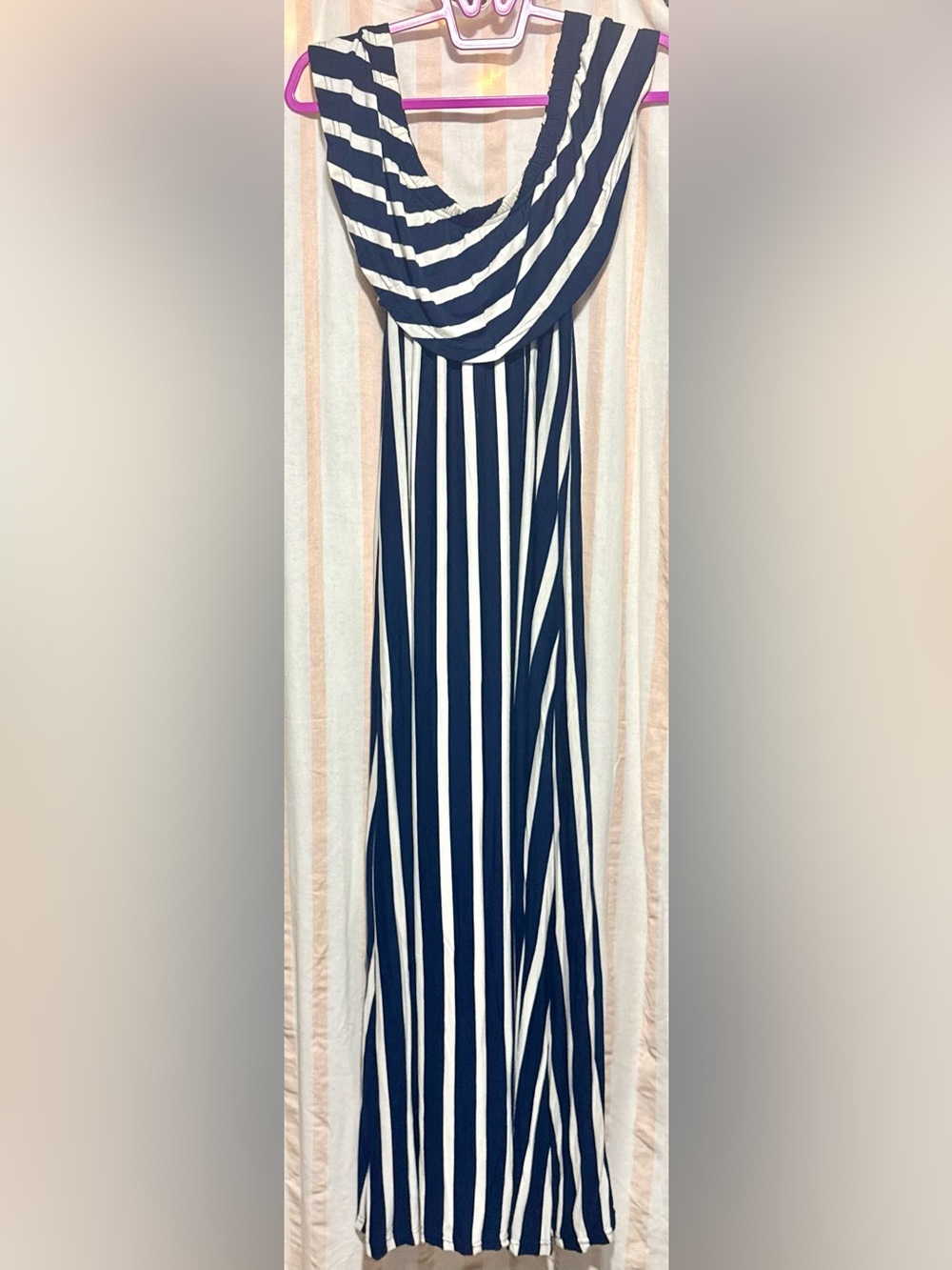 Anthropologie Navy and White Striped Maxi Dress